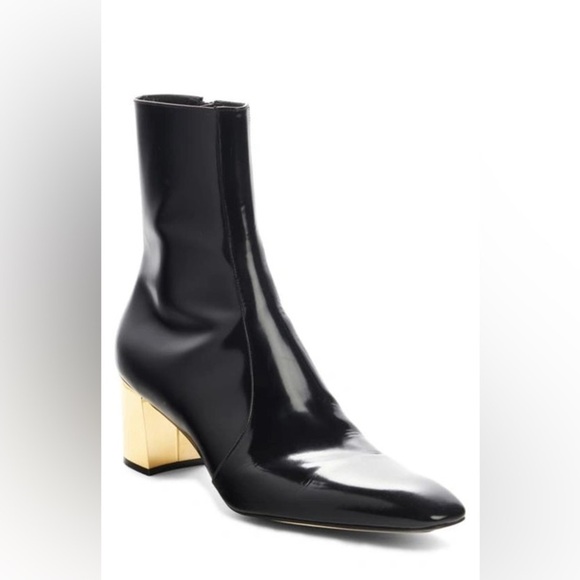 New Saint Laurent XIV Black Patent Leather Ankle Boot Gold Heel SZ 9 - Picture 1 of 4